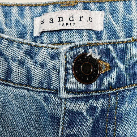 Sandro Paris | High Rise Pearl Star Light Wash Distressed Jeans Sz EU 34 US 4/27 - Picture 10 of 11